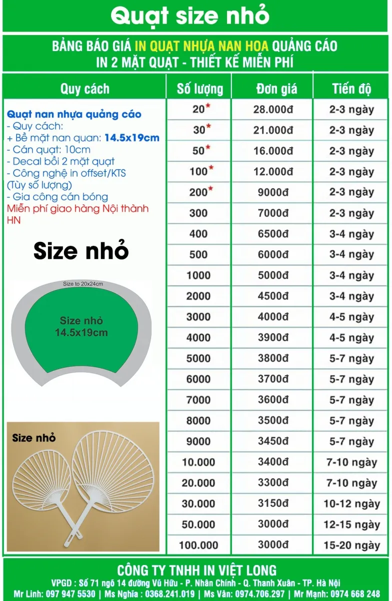 Bảng báo giá các dịch vụ in quạt nhựa nan hoa mới nhất