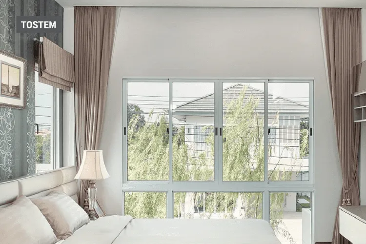Hệ cửa sổ nhôm kính 4 cánh hiện đại tối ưu tầm nhìn cho phòng ngủ sang trọng