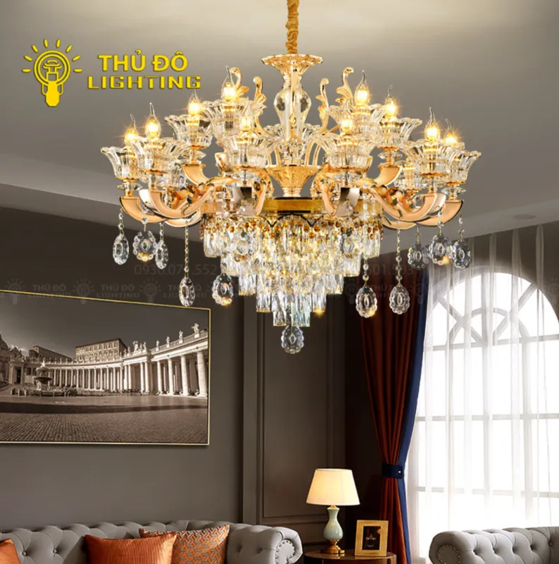 Bộ đèn chùm pha lê 6315 phong cách quý tộc với dải pha lê dài rũ xuống mềm mại