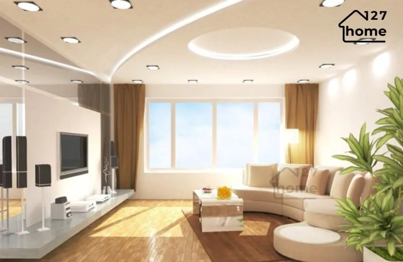 Khi bố trí đèn LED âm trần phòng khách nên phối hợp nhiều lớp ánh sáng để tạo chiều sâu và điểm nhấn cho không gian