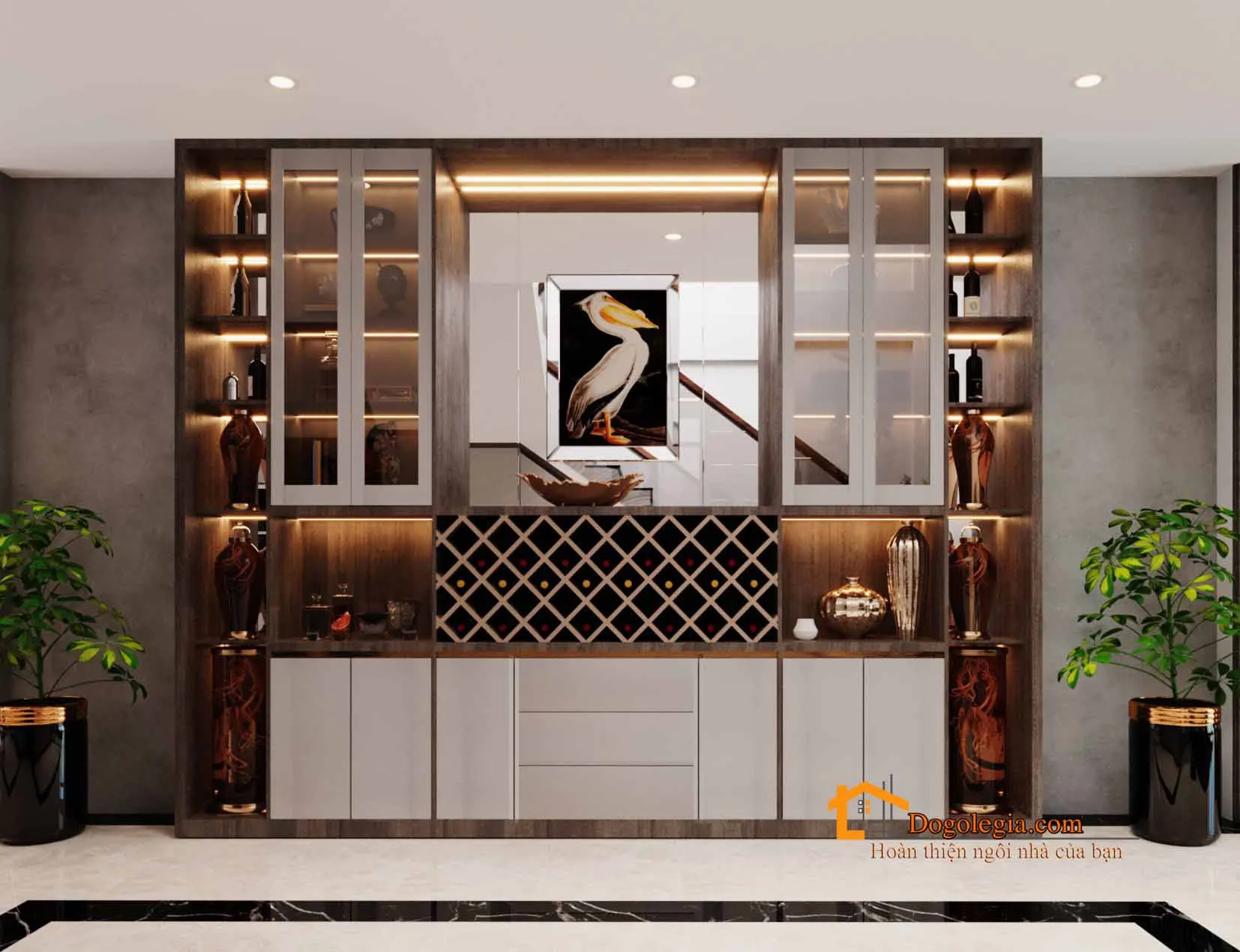 Mẫu tủ rượu gỗ công nghiệp phòng khách hiện đại LG-TR006