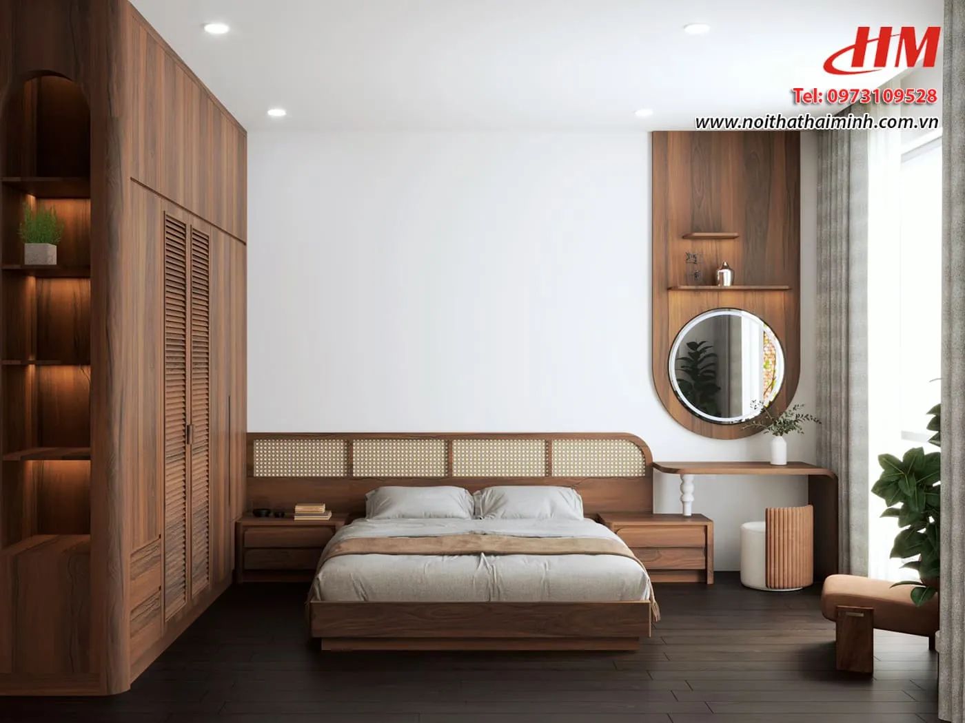 Thiết kế phòng ngủ với tông màu xám trắng thanh lịch mang lại cảm giác thư thái