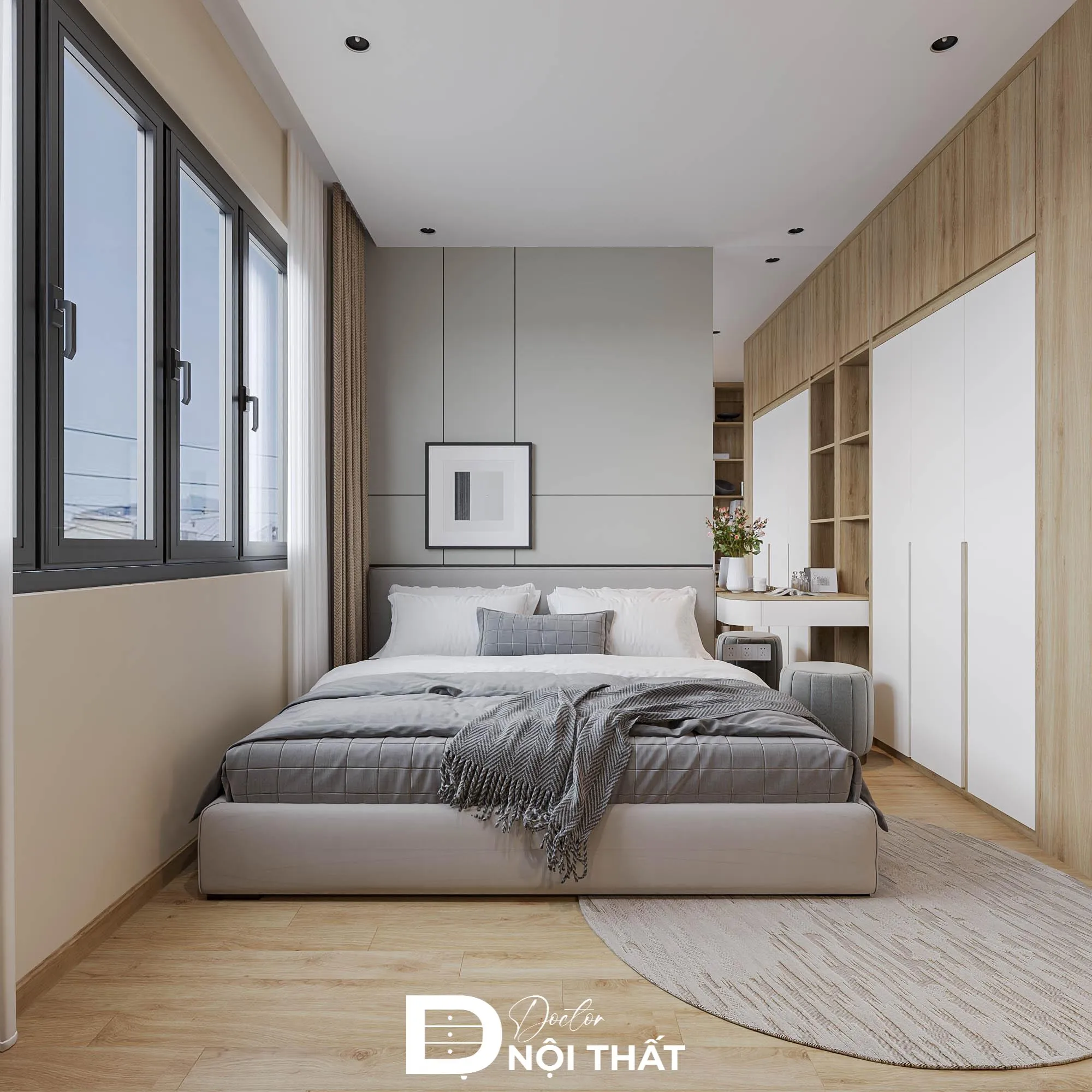 Phòng ngủ trắng phong cách Tân cổ điển sang trọng với trần thạch cao tinh xảo