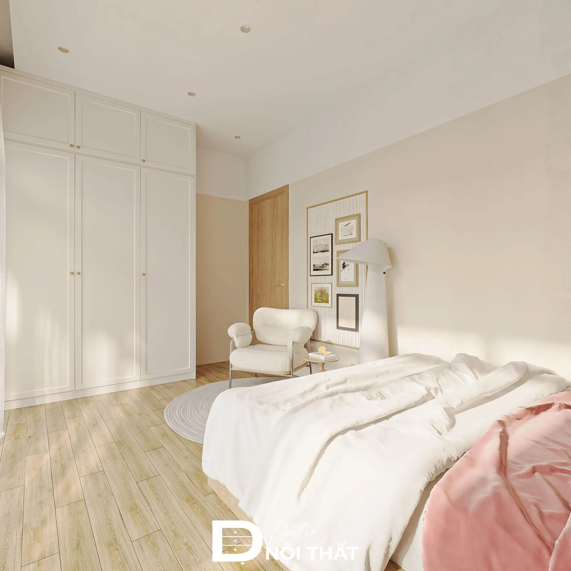 Thiết kế phòng ngủ trắng tối giản tối ưu hóa công năng nghỉ ngơi