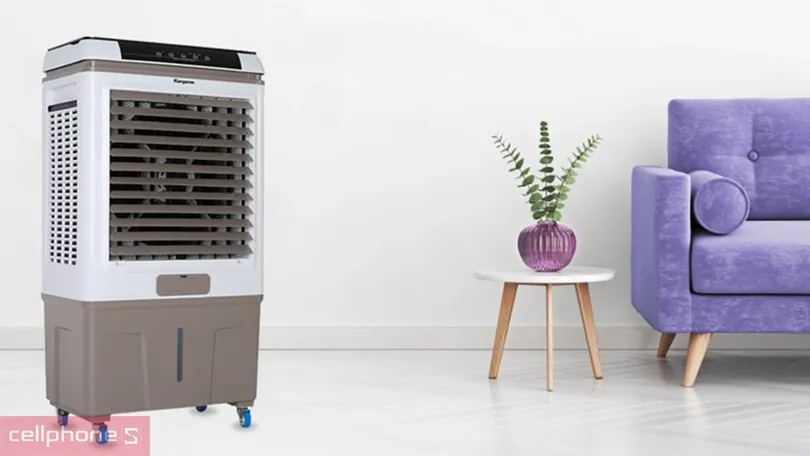 Quạt điều hòa hiện đại trang bị khay chứa nước lớn giúp làm giảm nhiệt độ phòng hiệu quả bằng hơi nước tự nhiên