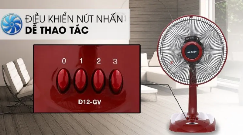 Mẫu quạt bàn Mitsubishi D12-GV phiên bản màu đỏ đậm mang lại vẻ đẹp cổ điển và sang trọng