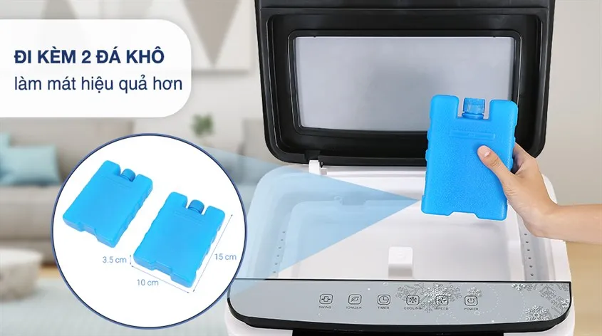Model quạt điều hòa thế hệ mới trang bị ngăn chứa đá khô chuyên dụng giúp hạ nhiệt sả sảng