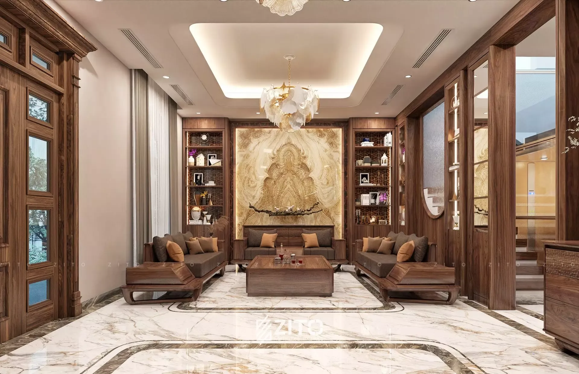 Mẫu sofa gỗ ZITO với thiết kế khỏe khoắn và đệm da cao cấp gia tăng tính thẩm mỹ