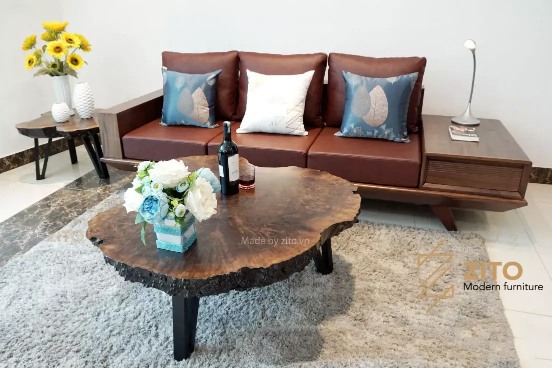 Mẫu sofa văng gỗ tự nhiên ZITO ZG 130 với thiết kế thanh thoát cho phòng khách nhỏ
