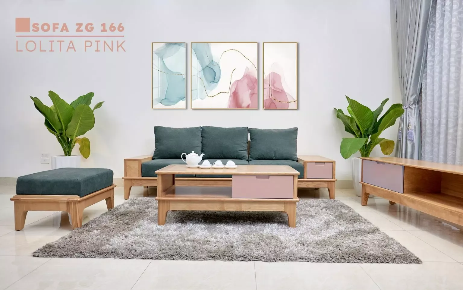 Mẫu sofa văng gỗ ZG 166 phiên bản màu hồng Lolita tinh tế cho người trẻ