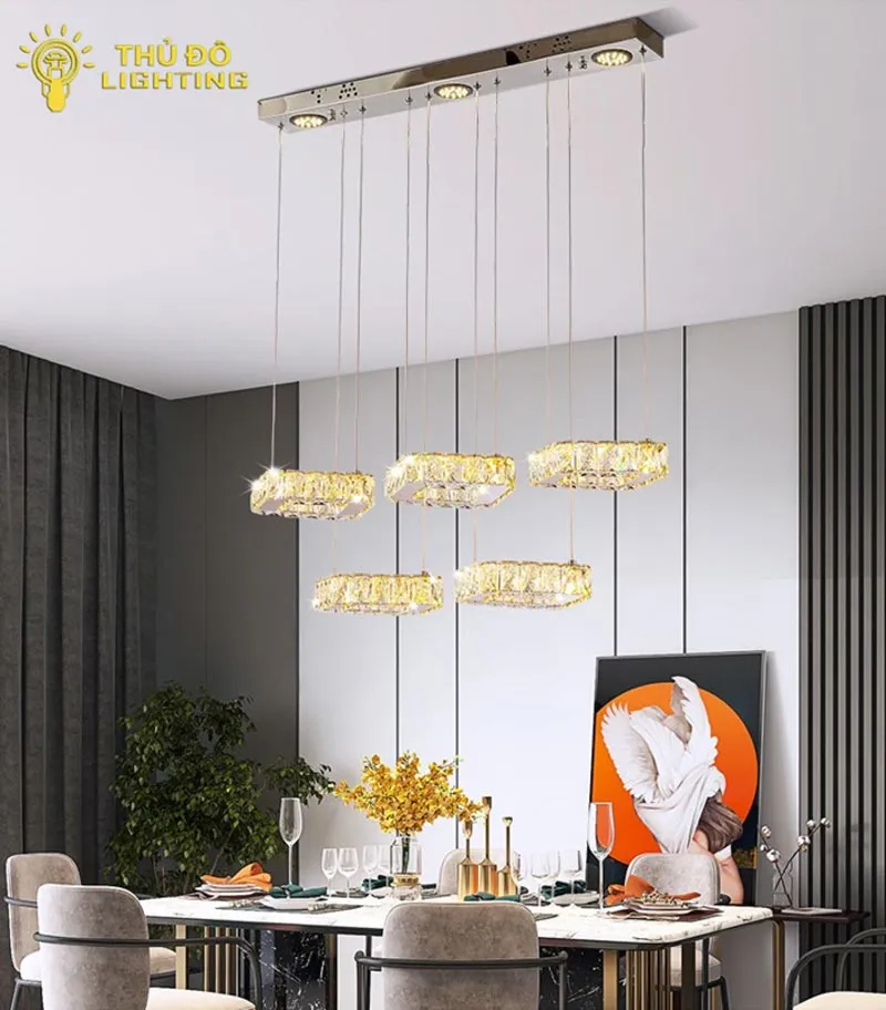 Đèn thả 5 pha lê vuông
