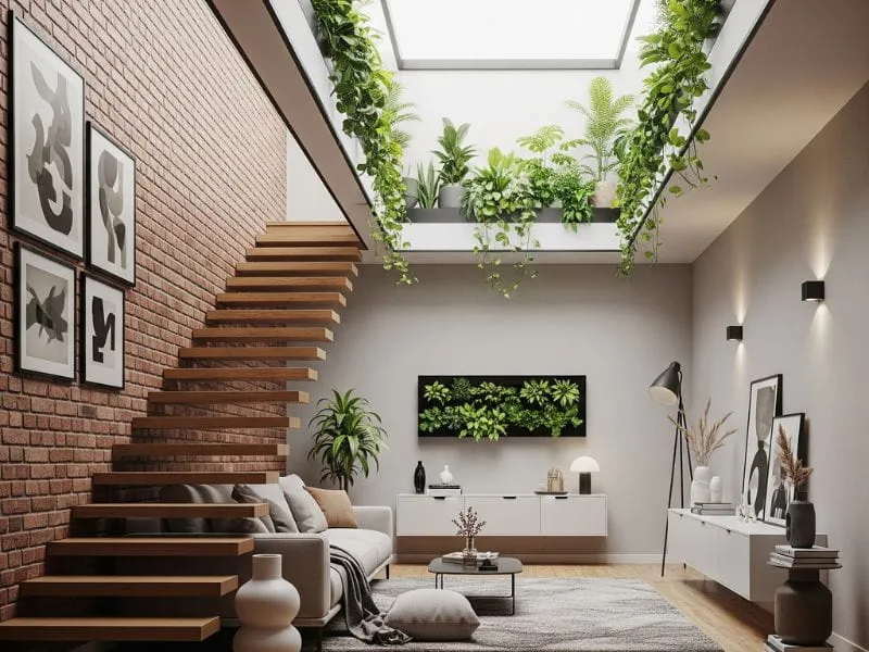 Giếng trời lớn phía trên cầu thang cung cấp nguồn ánh sáng tự nhiên dồi dào