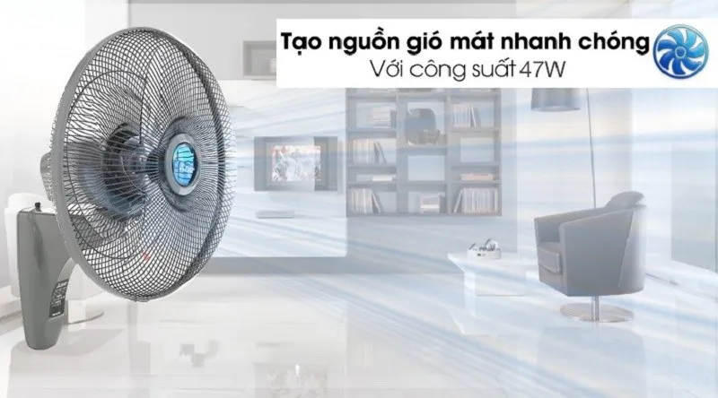 Quạt treo tường Mitsubishi mã W16-RA tiết kiệm diện tích và có khả năng đảo gió linh hoạt